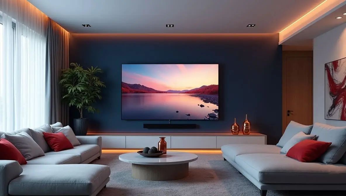 Wall-mounted television in a contemporary living space
